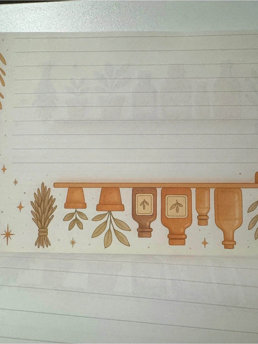 Floral Potted Plant Notepad - Gold & Cream Lined Pages